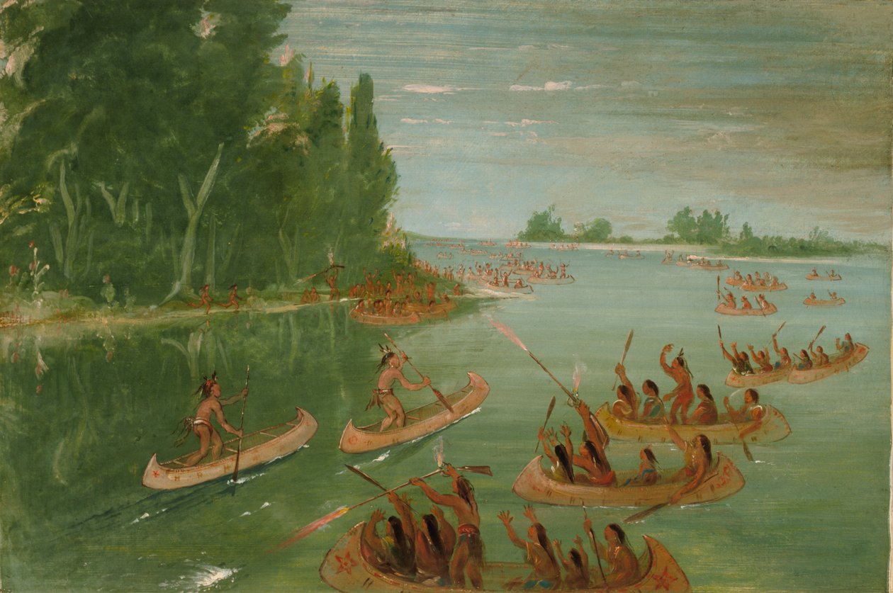 Corrida de canoa perto de Sault Ste. Maria, 1836-1837. de George Catlin