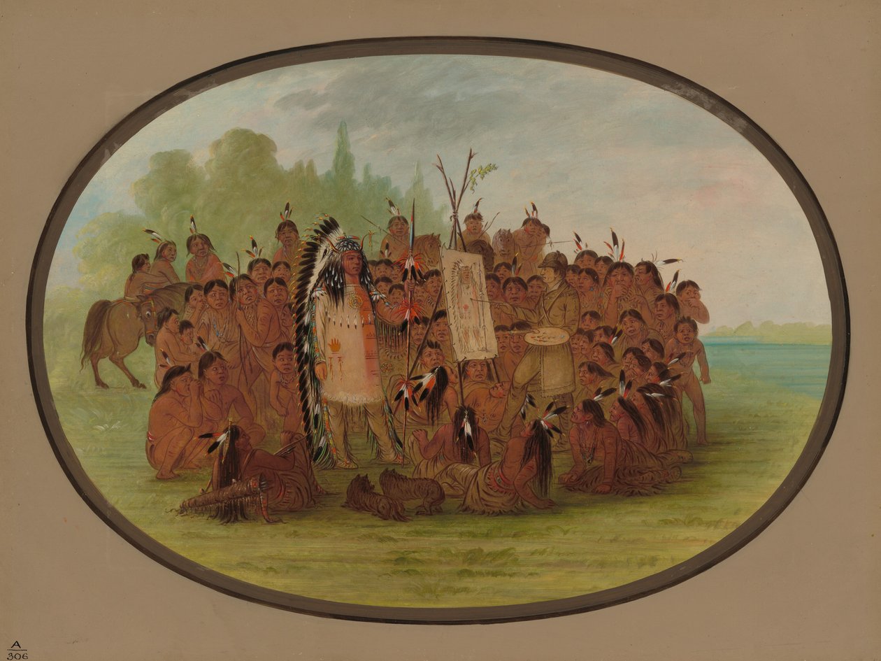 Catlin pintando o retrato de Mah-to-toh-pa - Mandan, 18611869. de George Catlin