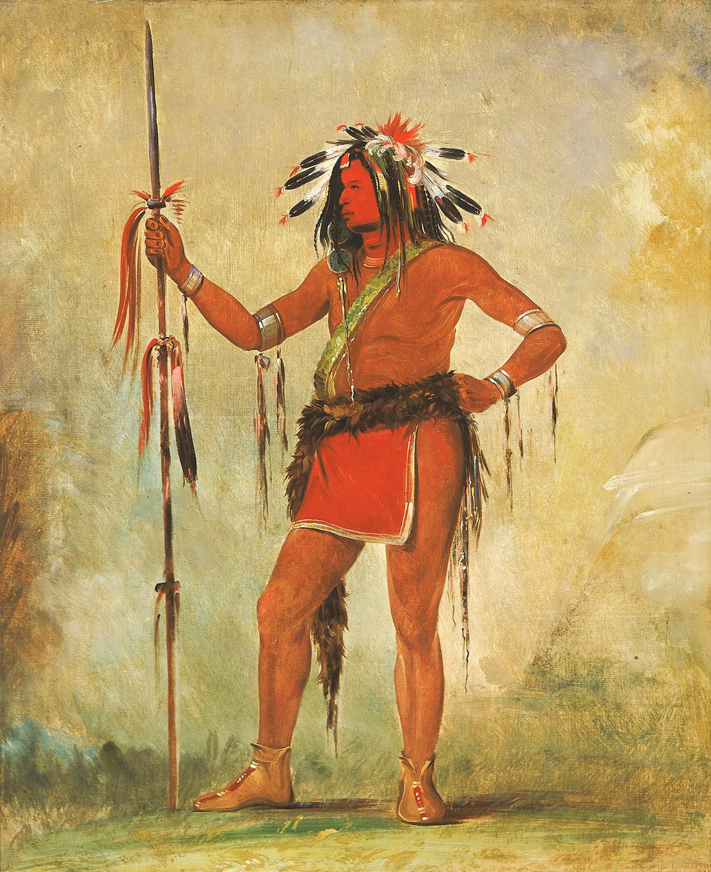 Cáh-be-múb-bee, Aquele que se senta em todos os lugares, um bravo, 1835. de George Catlin