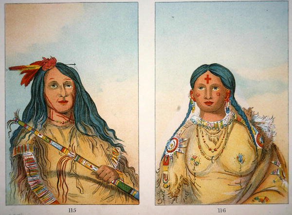 "Lobo Chefe no Capitólio" e sua esposa "Ela que banhou seus joelhos". de George Catlin