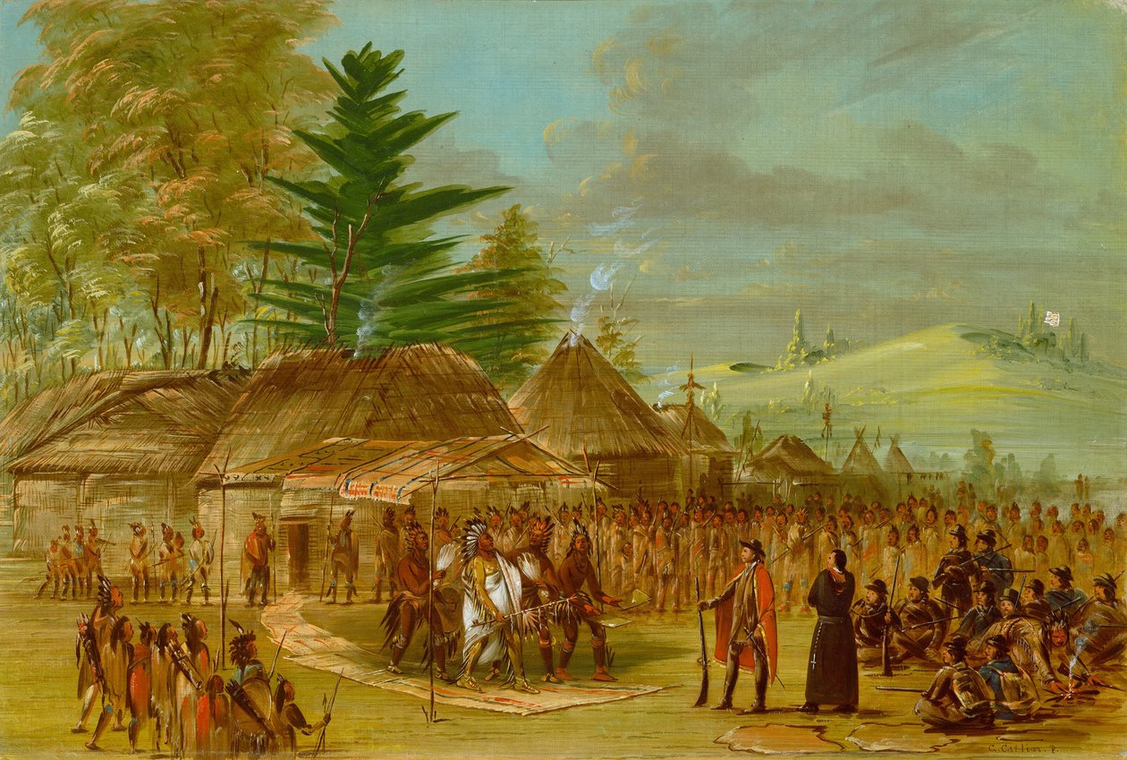 Chefe dos índios Taensa Recebendo La Salle. 20 de março de 1682 de George Catlin