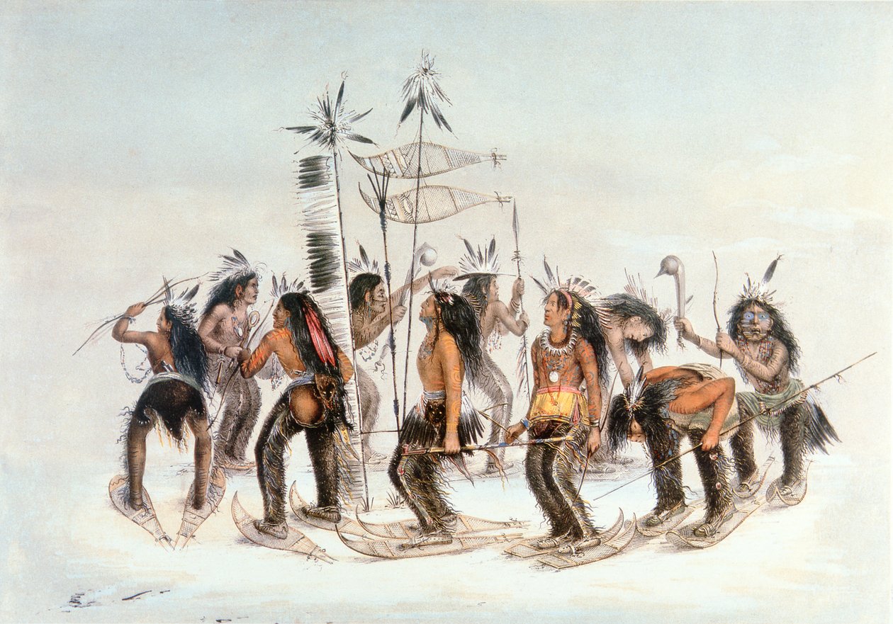 Chippewa Snowshoe Dance, c.1835 (aguarela sobre papel) de George Catlin