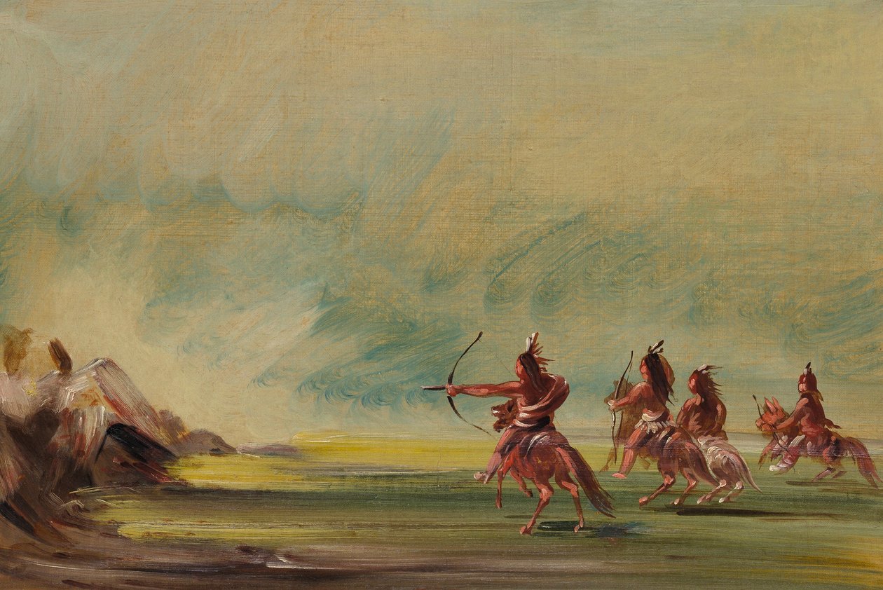 Comanche a dar flechas ao Medicine Rock de George Catlin
