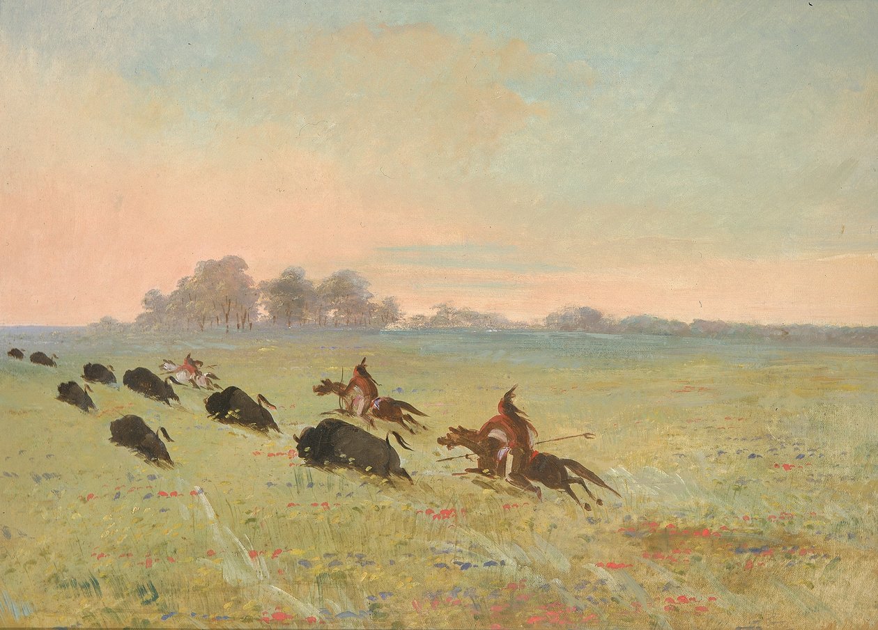Índios comanches perseguindo búfalos de George Catlin