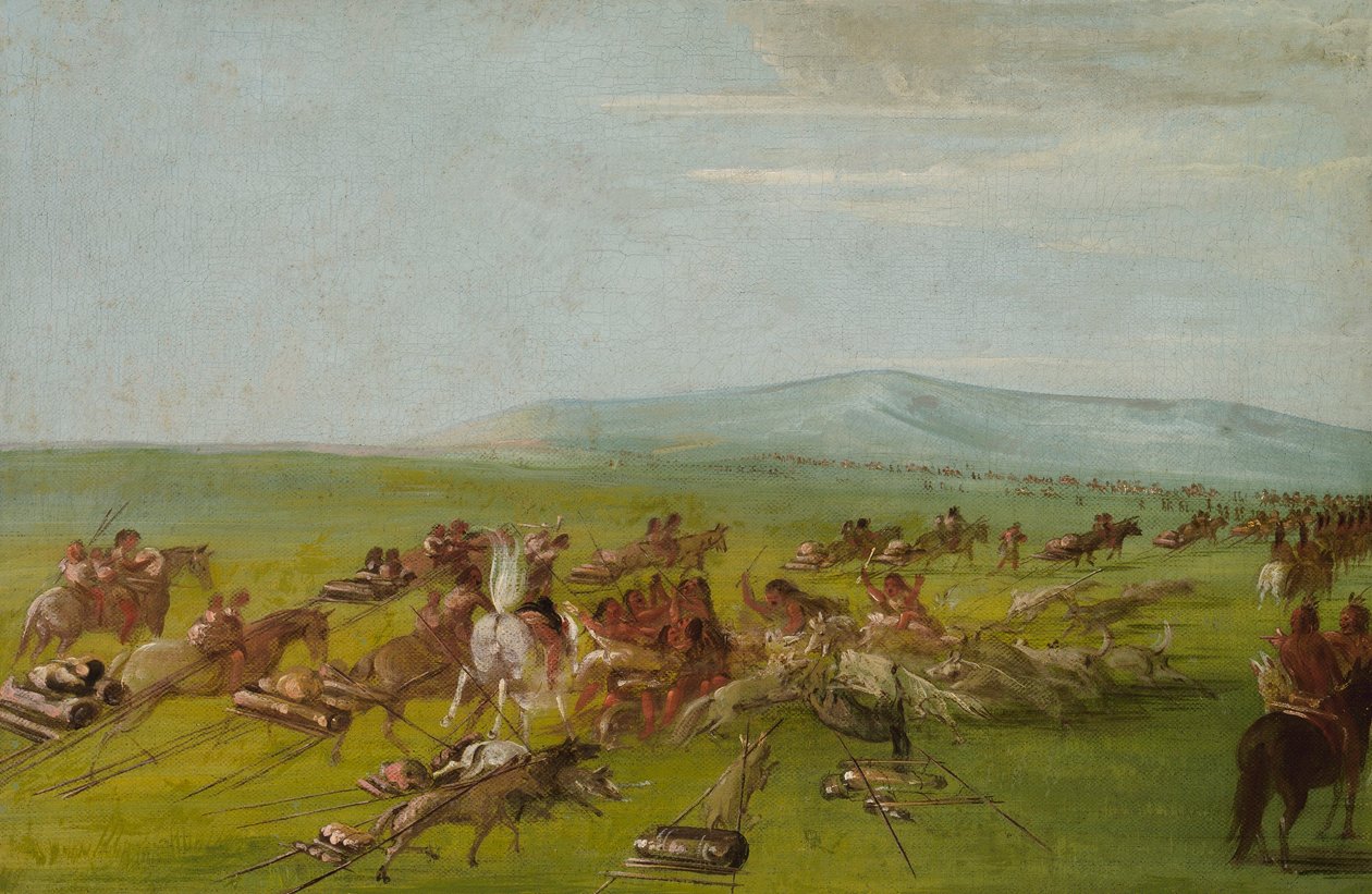 Comanche muda de acampamento, luta de cães a caminho de George Catlin
