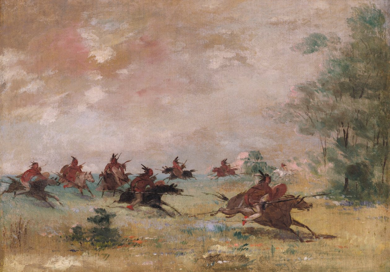 Grupo de Guerra Comanche, montado em cavalos selvagens de George Catlin