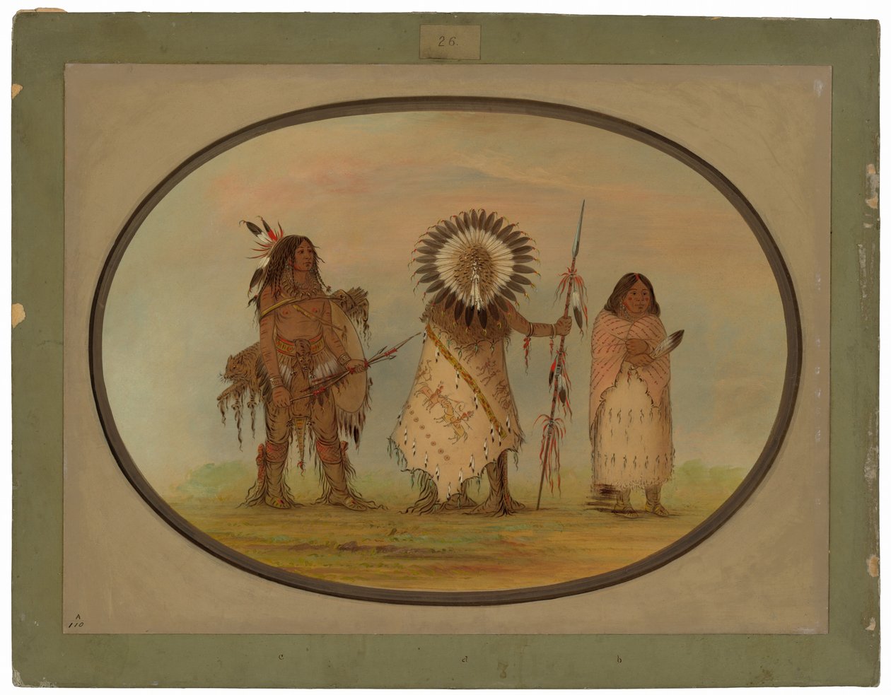 Crow Chief, sua esposa e um guerreiro de George Catlin