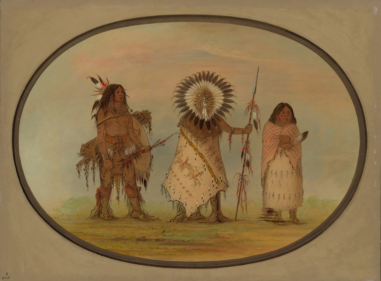 Crow Chief, sua esposa e um guerreiro, 18611869. de George Catlin