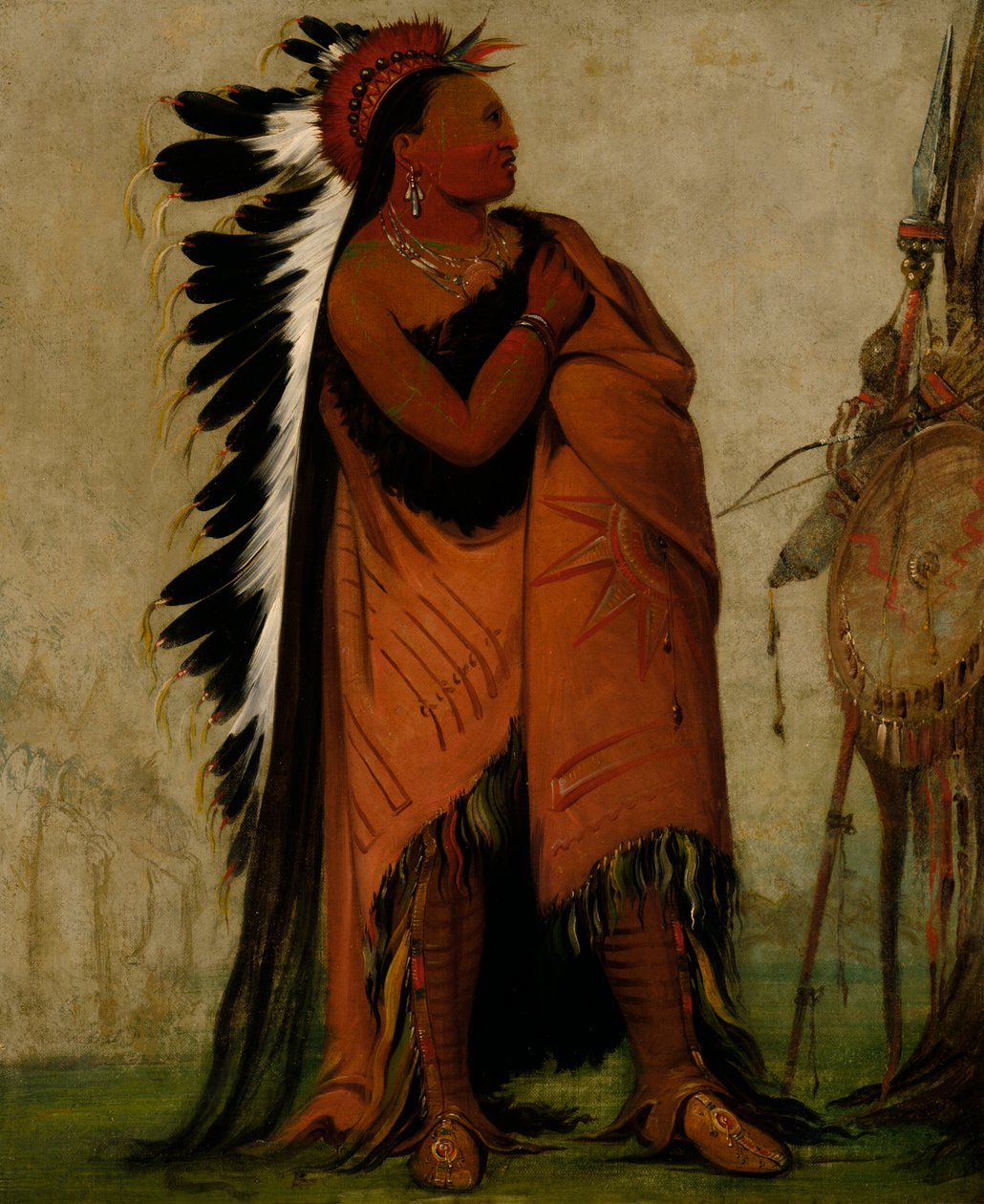 Eé-hee-a-duck-cée-a, Aquele que amarra o cabelo antes, 1832. de George Catlin