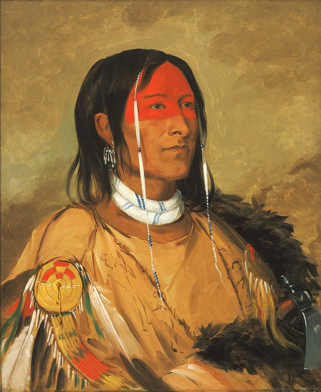 Eeh-tow-wées-ka-zeet, Aquele que tem olhos atrás de si (também conhecido como Braço Quebrado), um dos mais corajosos de George Catlin