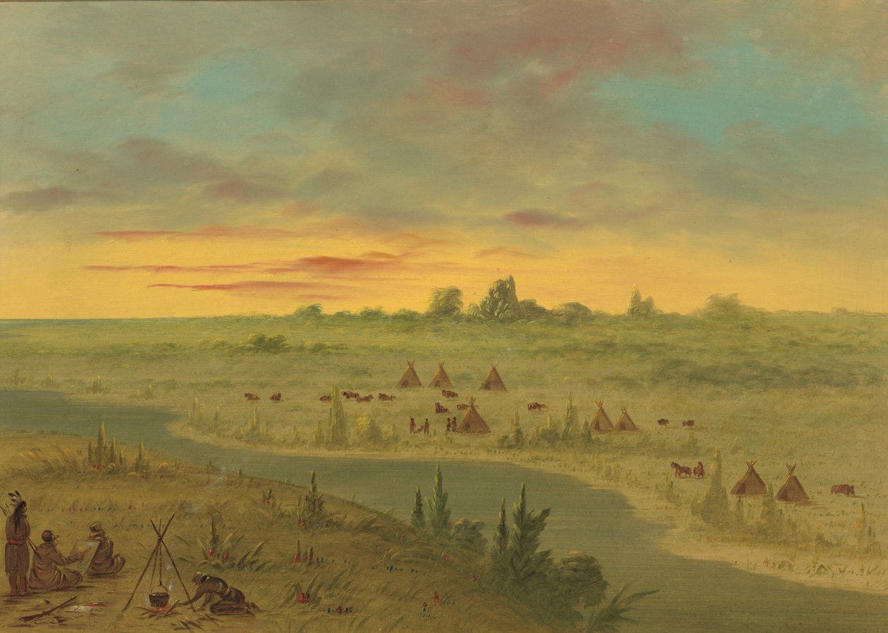 Acampamento dos índios Pawnee ao pôr do sol, 18611869. de George Catlin