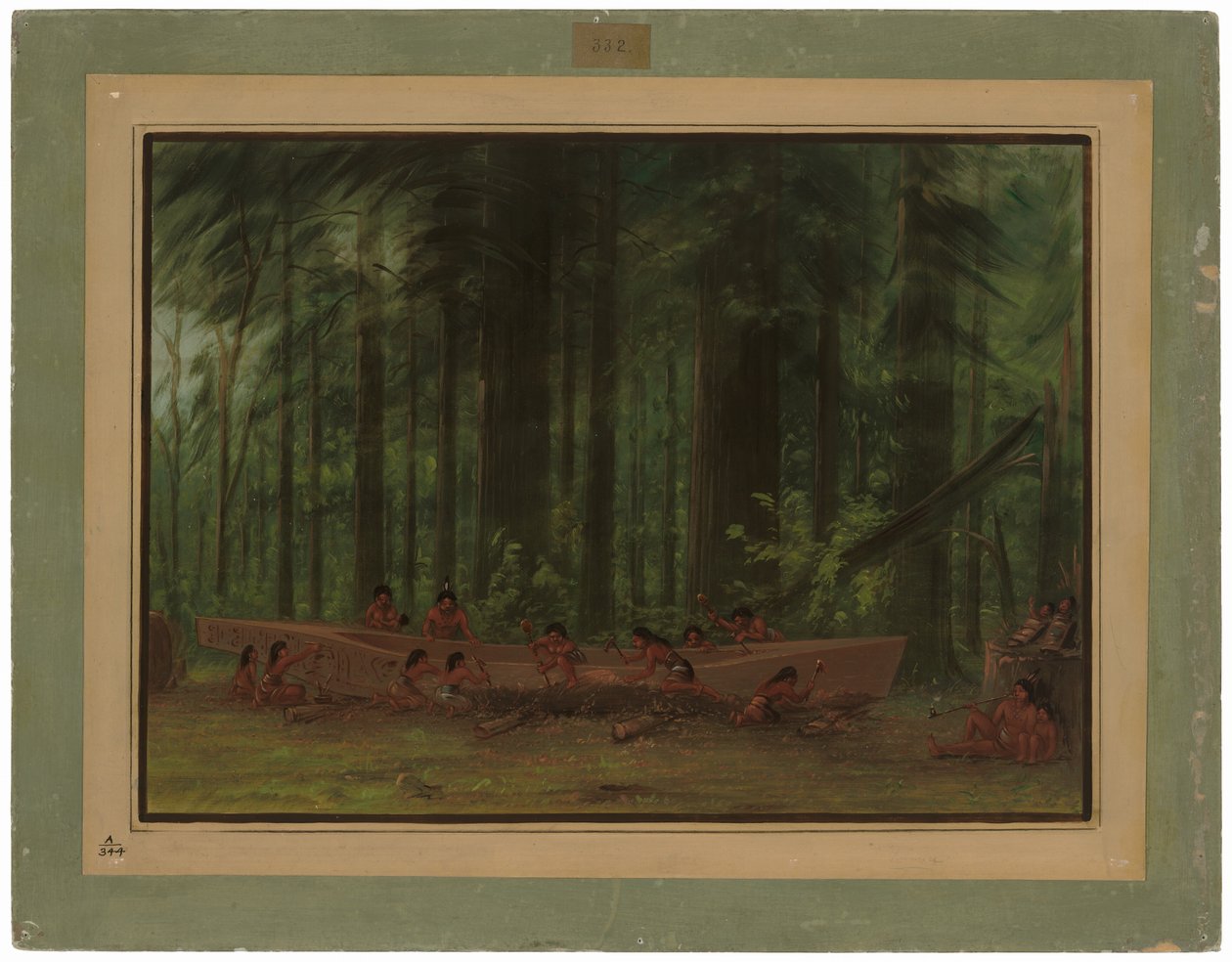 Escavando uma canoa - índios Nayas de George Catlin