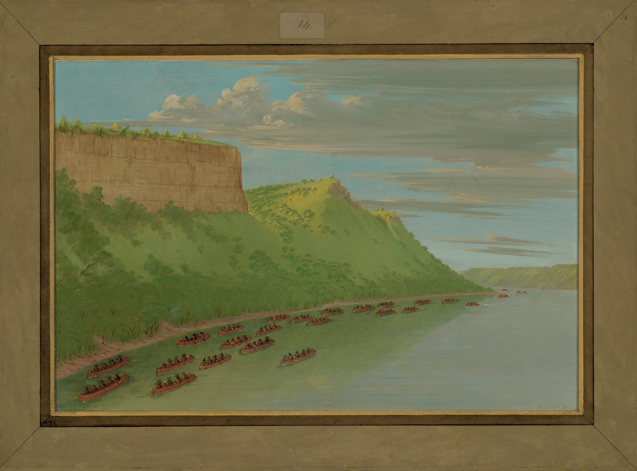 Padre Hennepin e companheiros passando o pulo do amante, abril de 1680, 1847-48 de George Catlin