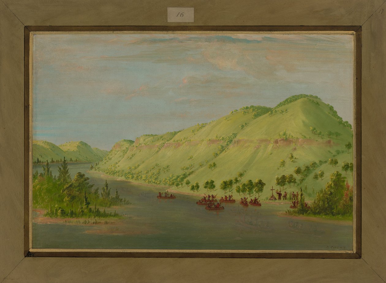 Padre Hennepin, deixando o Mississippi para se juntar a Salle, 8 de maio de 1680, 1847-48 de George Catlin