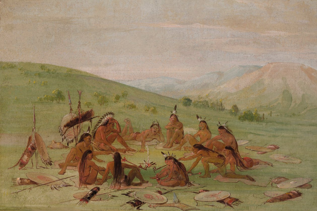 Festa da Guerra dos Pés no Conselho, Mandan de George Catlin