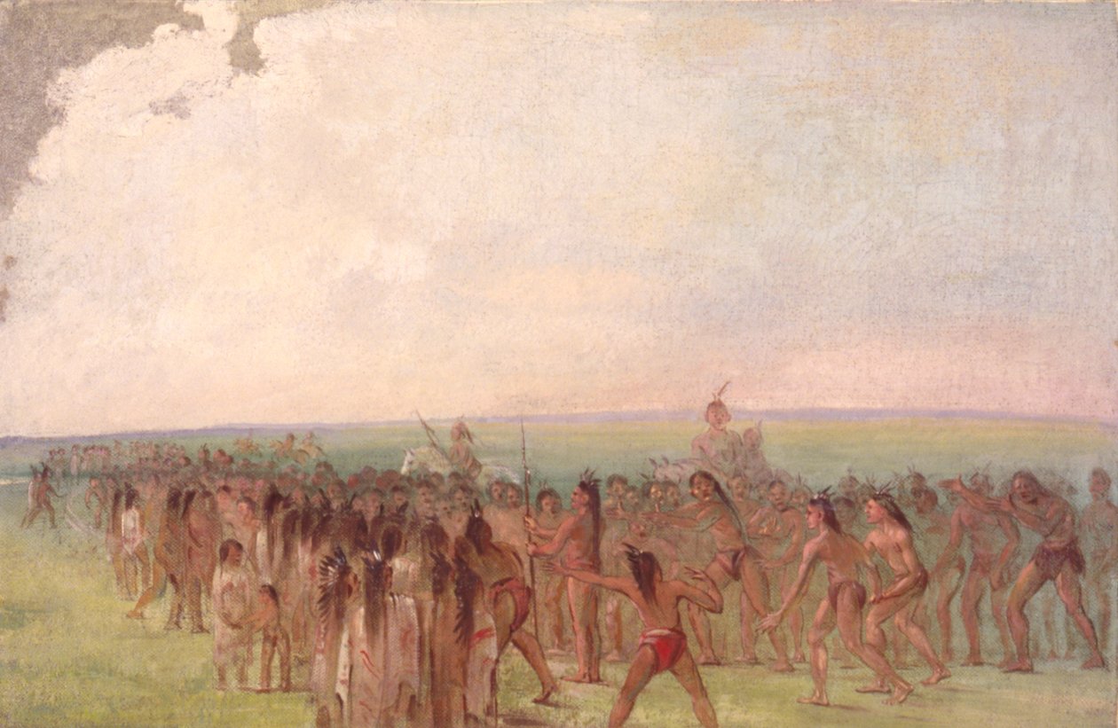 Corrida a pé atrás da aldeia de Mandan de George Catlin