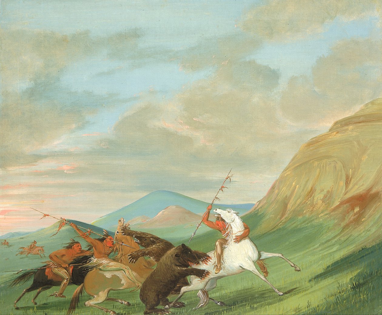 Ursos pardos atacam índios a cavalo de George Catlin