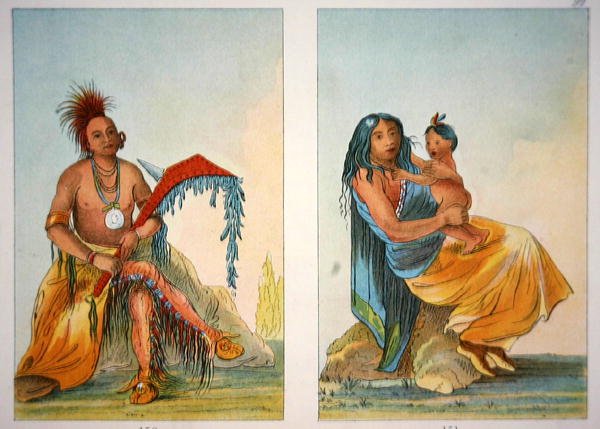 O Chefe Clermont e a sua mulher e filho. de George Catlin