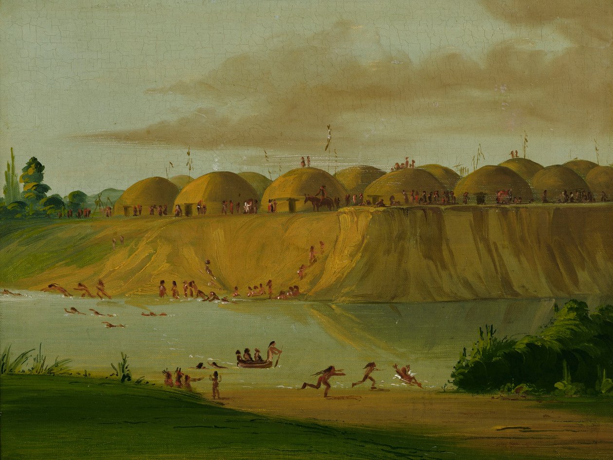 Aldeia Hidatsa, cabanas cobertas de terra, no rio Knife, 1810 milhas acima de St. de George Catlin