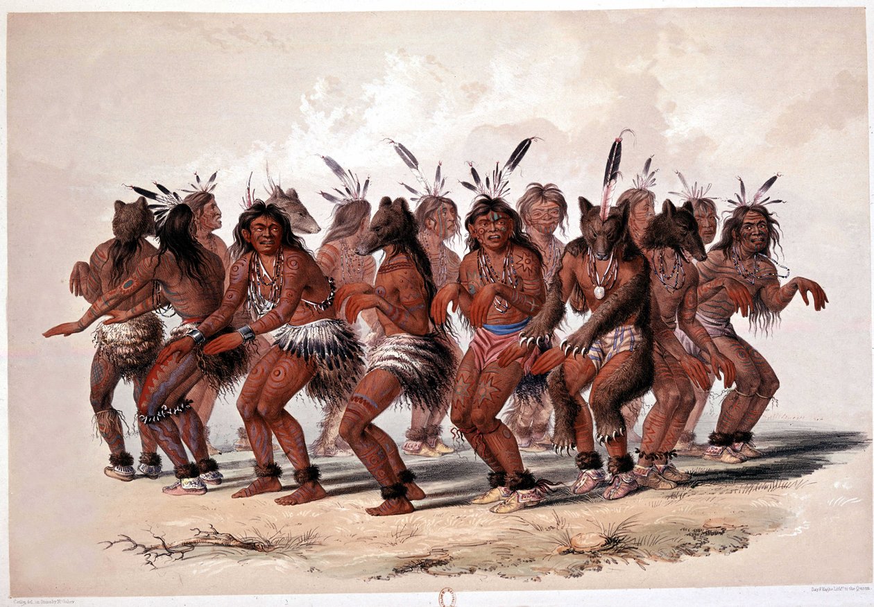 Dança do Urso Índio - Litografia de Georges Catlin de George Catlin