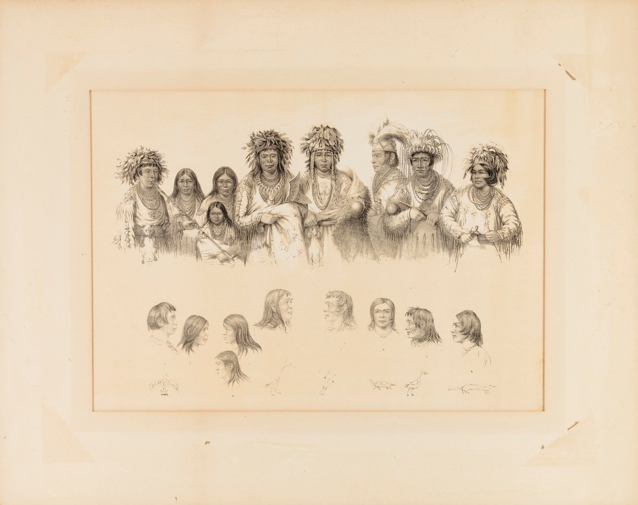 Índios: 9 Torsos masculinos e femininos; 9 Cabeças, Perfis--no. 28 de George Catlin