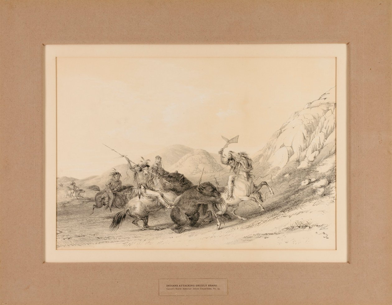 Índios atacando ursos pardos--no. 19 de George Catlin