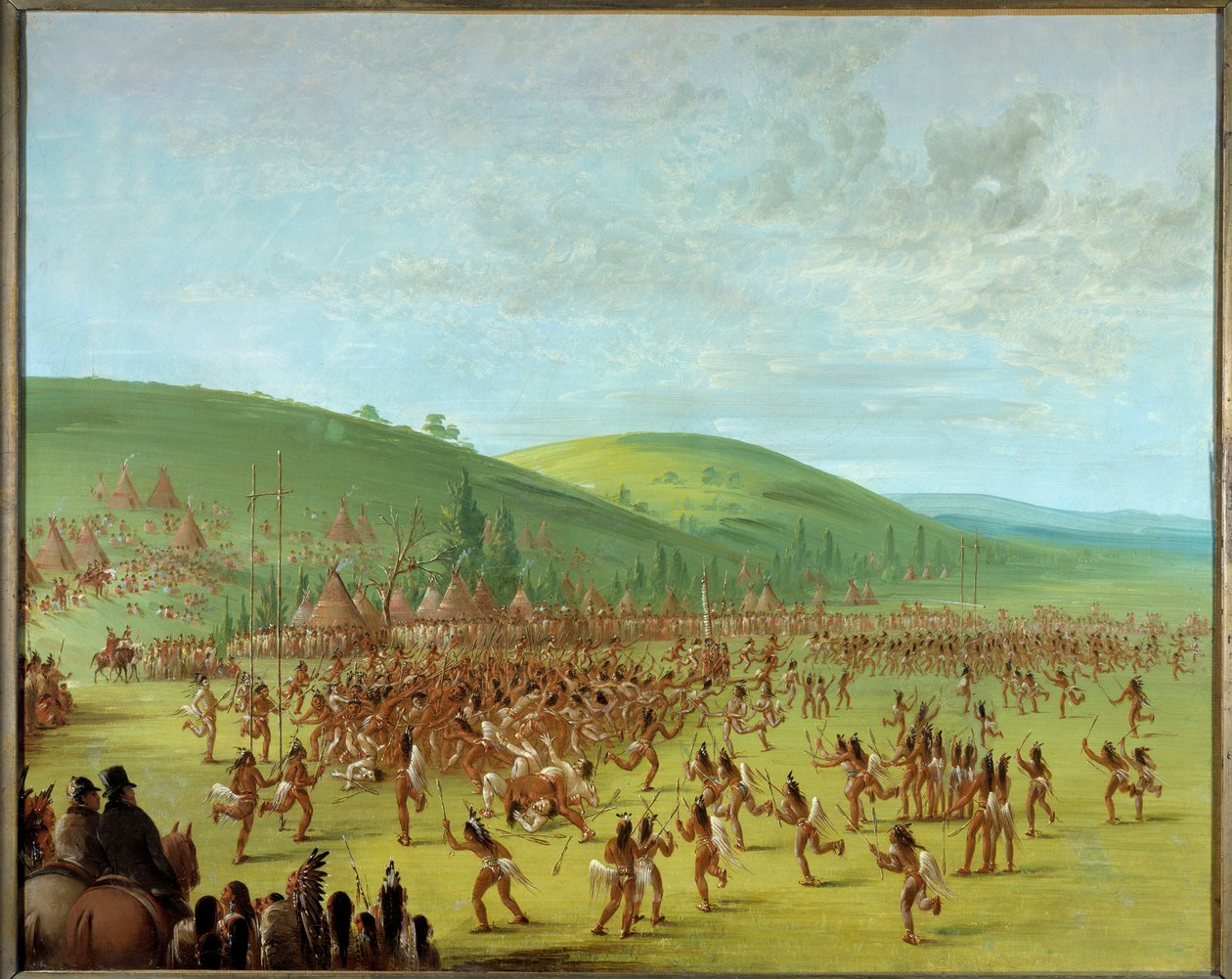 Indians of America: "Game of balls among the Indians" Pintura de George Catlin (1794-1872) 1835 Blerancourt, Musee Franco American - Jogo de Bolas dos Nativos Americanos. Pintura de George Catlin (1794-1872) de George Catlin