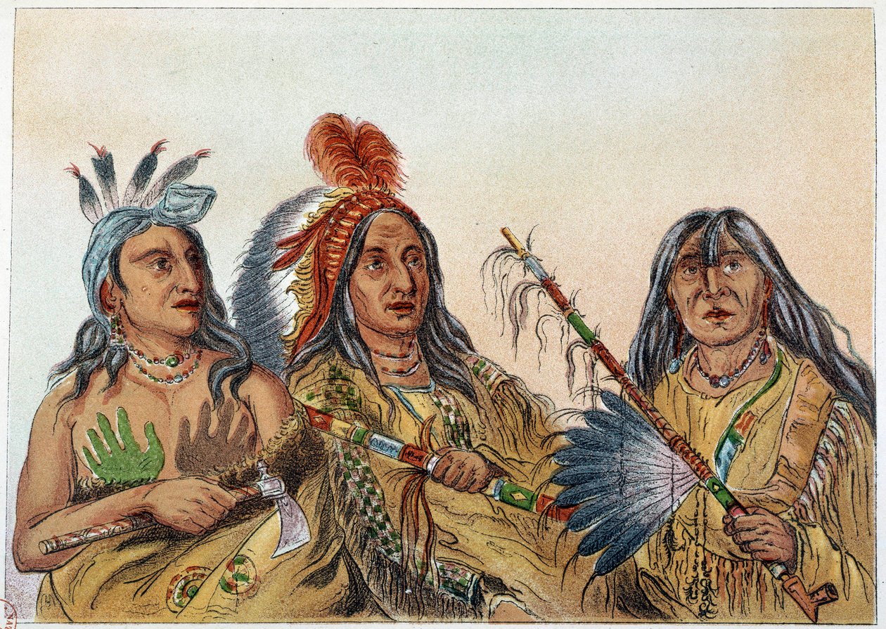 Índios da América: Retrato de chefes Sioux, cuja rivalidade era constante. Ilustração de George Catlin (1794-1872) de George Catlin