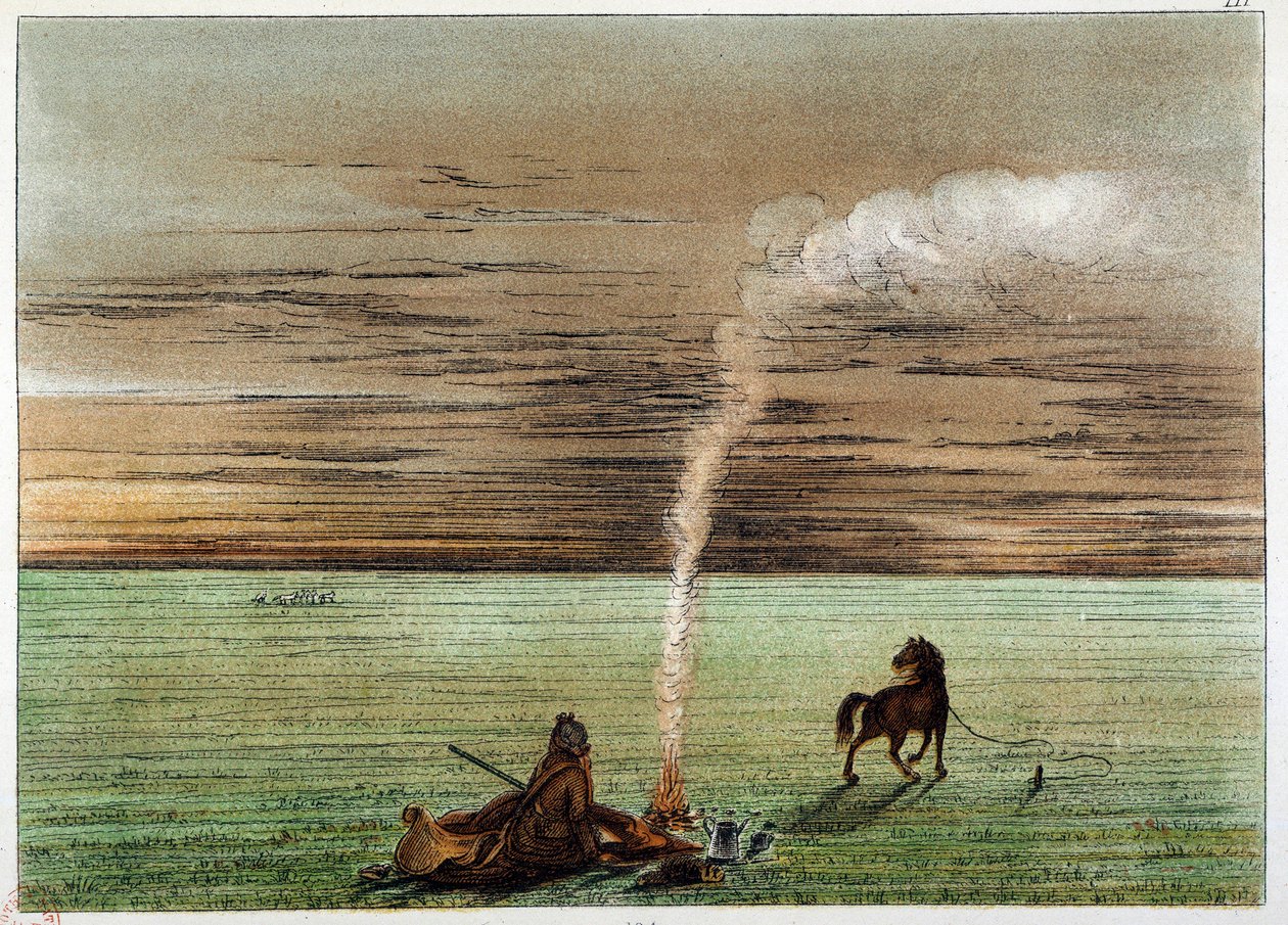 Índios da América: catlin pintado por ele próprio com o seu cavalo Charley. Ilustração de George Catlin (1794-1872) de George Catlin