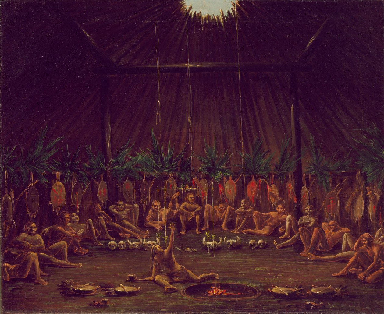 Vista interior da Loja da Medicina, Cerimónia de Mandan O-kee-pa de George Catlin