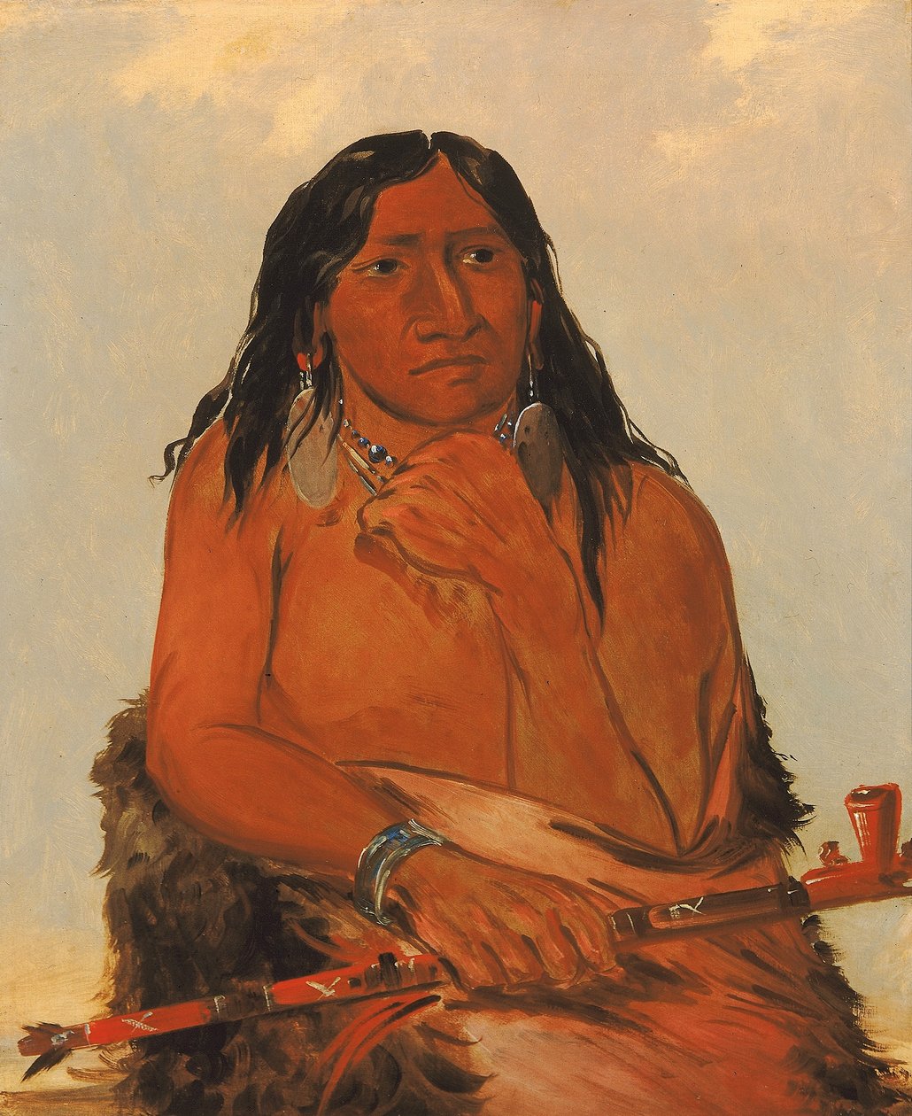 Is-sa-wáh-tám-ah, lobo amarrado com cabelo, um chefe de George Catlin