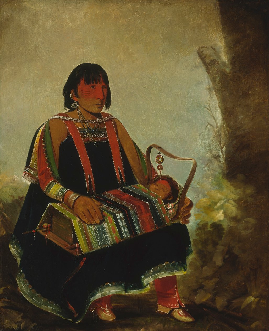 Jú-ah-kís-gaw, mulher com o seu filho num berço de George Catlin