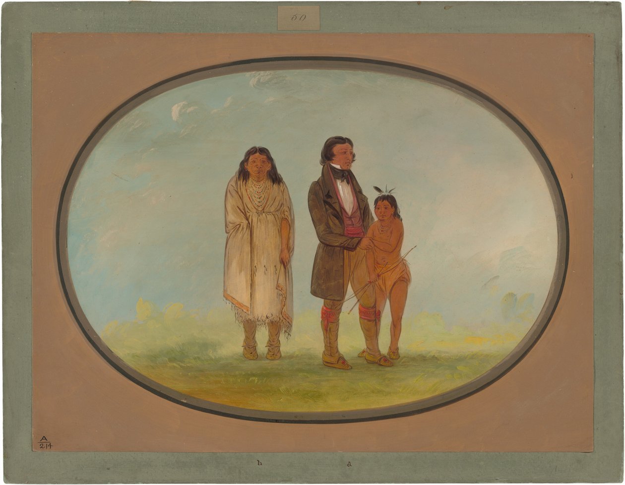 Kaskaskia Chief, sua mãe e filho de George Catlin