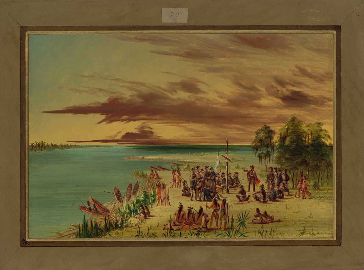 La Salle Reivindicando Louisiana pela França, 9 de abril de 1682, 1847-48 de George Catlin