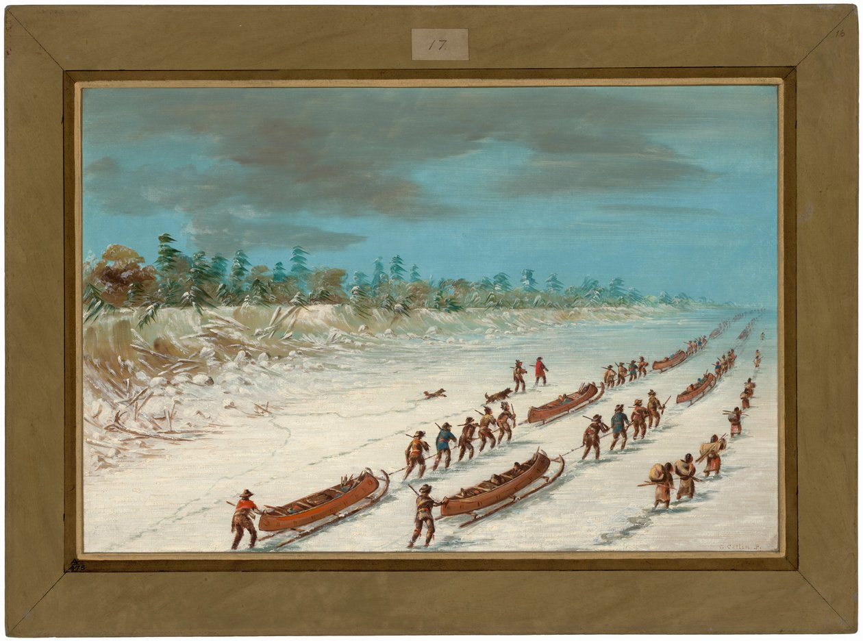La Salle atravessa o Lago Michigan sobre o gelo. 8 de dezembro de 1681 de George Catlin