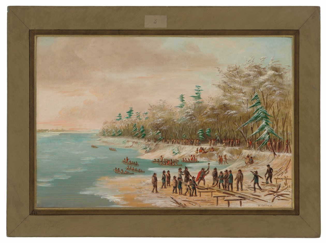 La Salle dirigindo o primeiro parafuso para o Griffin. 26 de janeiro de 1679 de George Catlin