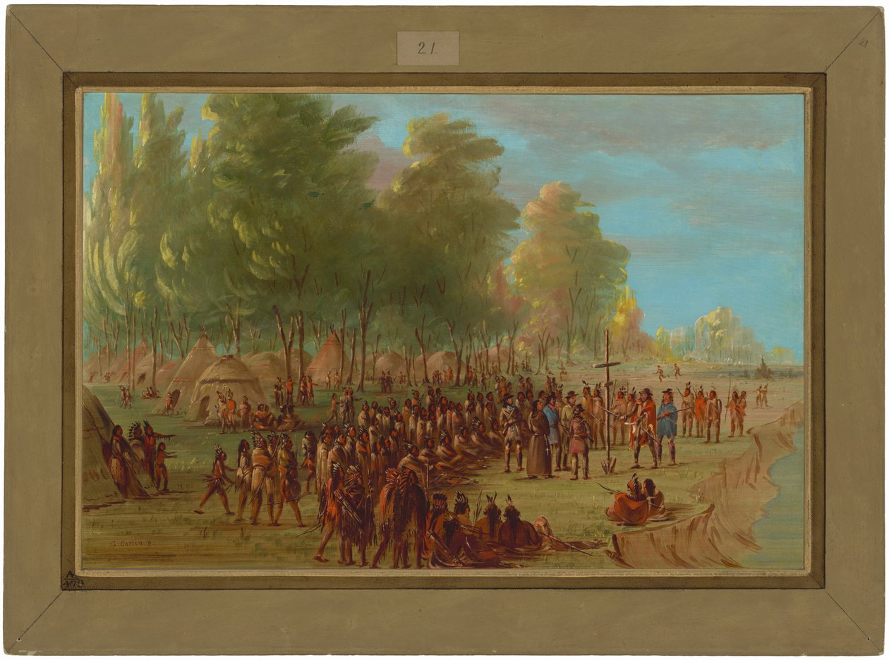 La Salle erigindo uma cruz e tomando posse da terra. 25 de março de 1682 de George Catlin