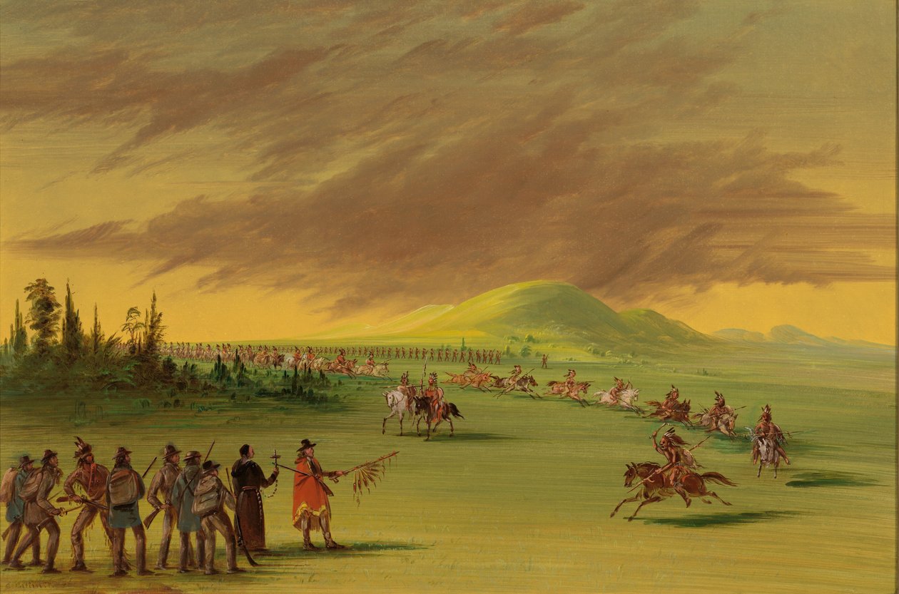 La Salle encontra um grupo de guerra de índios Cenis em uma pradaria do Texas. 25 de abril de 1686, 18471848. de George Catlin