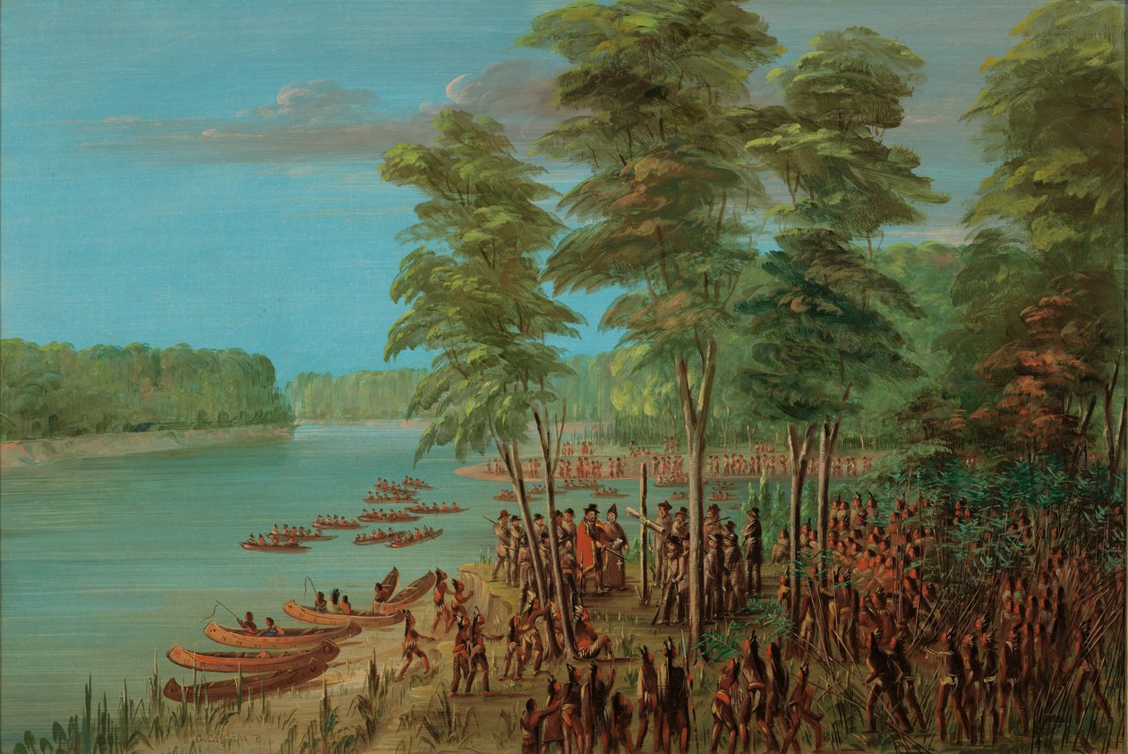 La Salle tomando posse da terra na foz do Arkansas. 10 de março de 1682, 18471848. de George Catlin