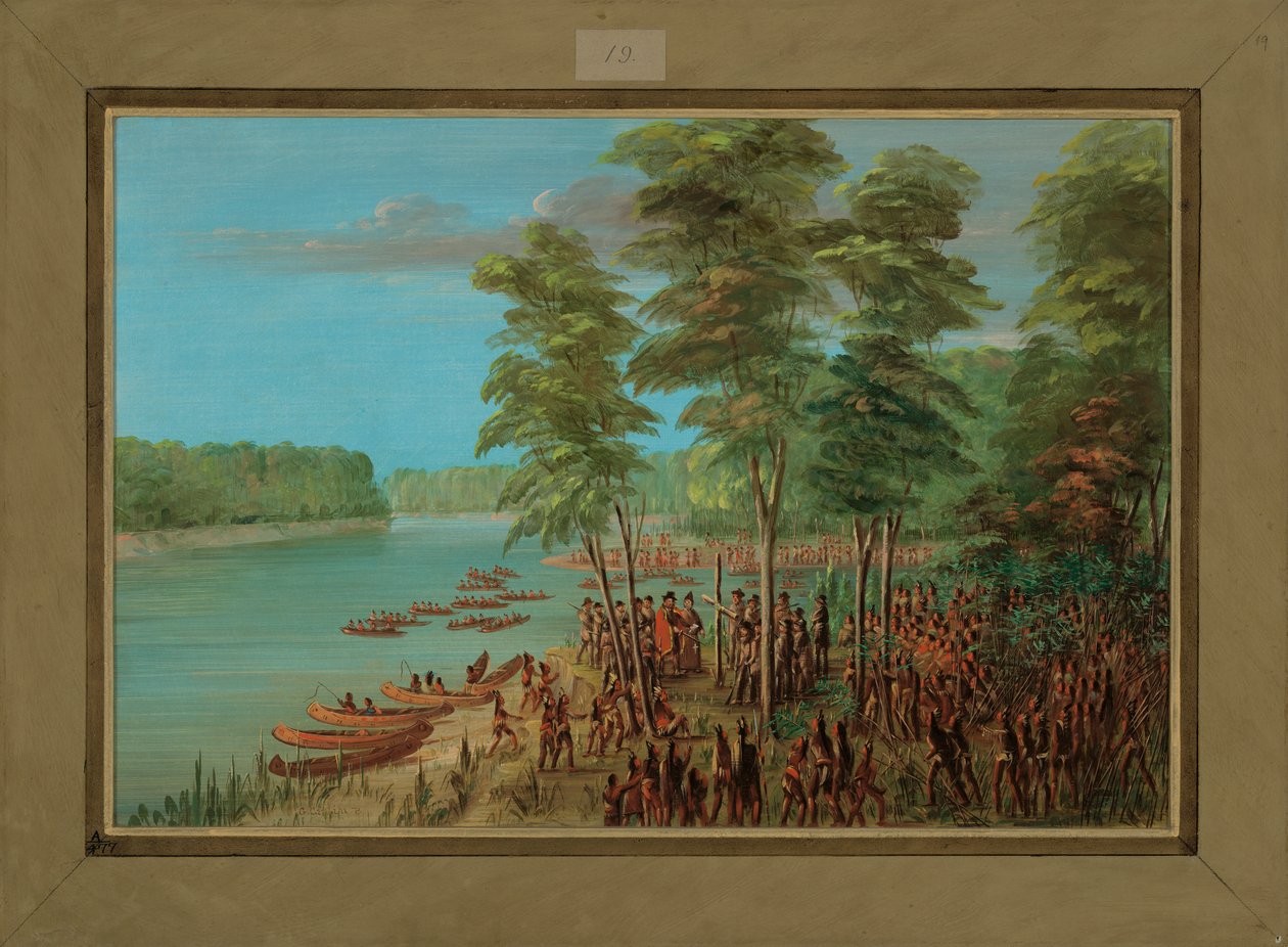 La Salle tomando posse da terra na foz do Arkansas, 10 de março de 1682, 1847-48 de George Catlin