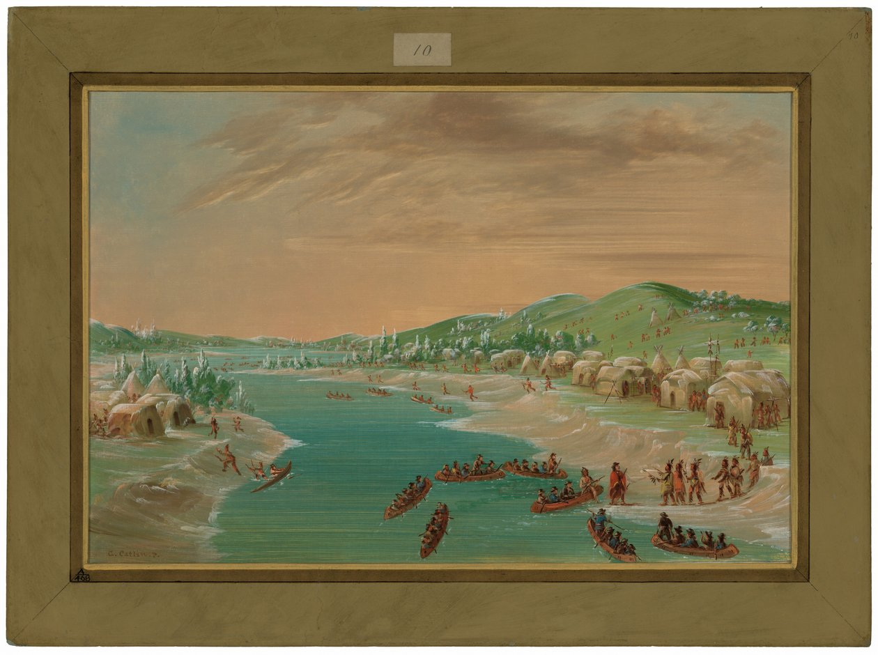 La Salle e o seu grupo chegam à aldeia dos Illinois. 1 de janeiro de 1680 de George Catlin