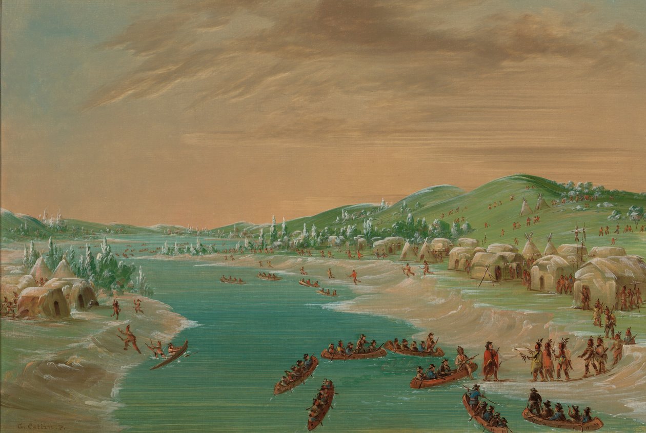 La Salle e festa chegam à vila de Illinois. 1º de janeiro de 1680, 18471848. de George Catlin