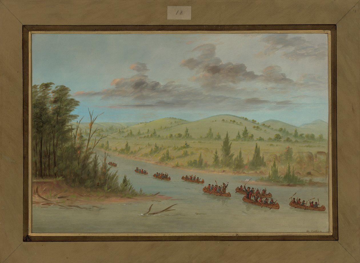 Festa de La Salle entrando no Mississippi em Canoes, 6 de fevereiro de 1682, 1847-48 de George Catlin