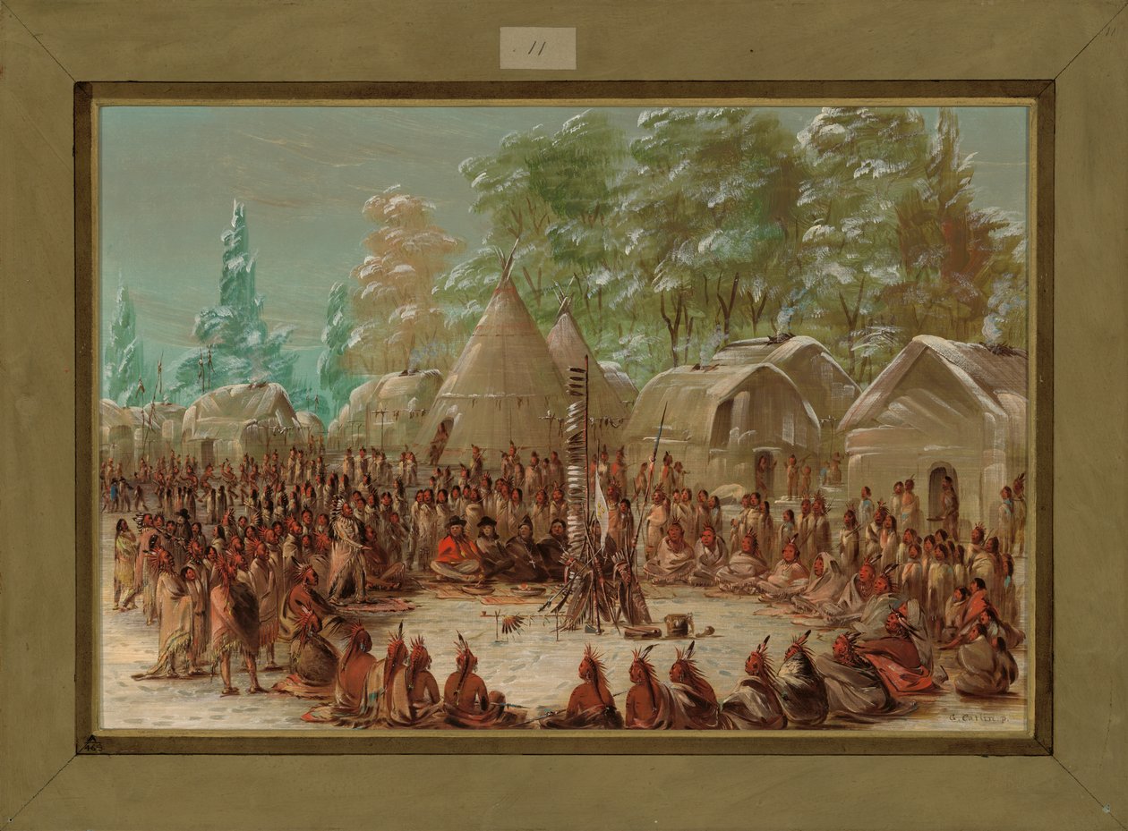 O partido de La Salle festejou na vila de Illinois, 2 de janeiro de 1680, 1847-1848 de George Catlin