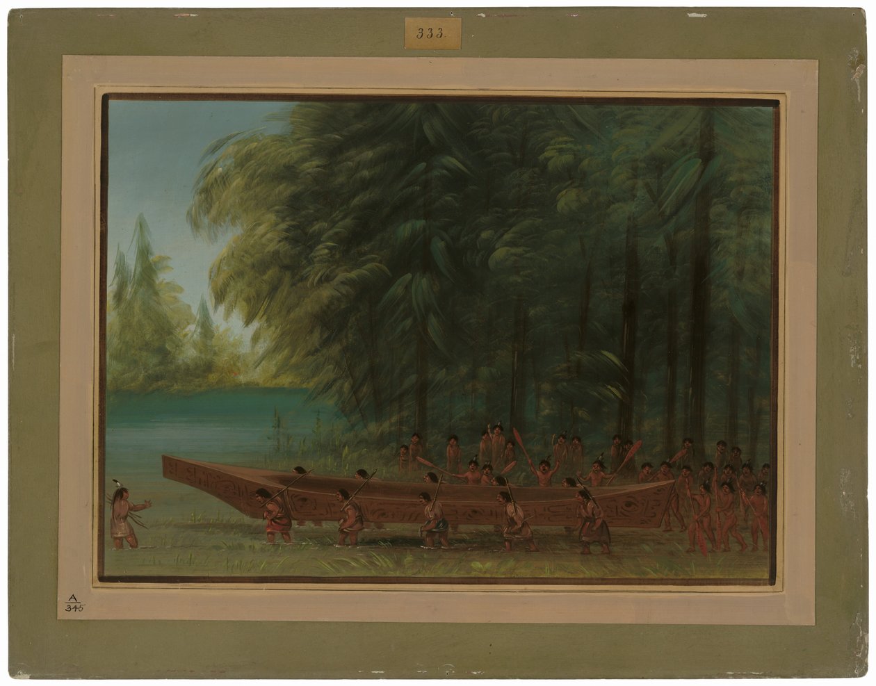 Lançando uma canoa - índios Nayas de George Catlin