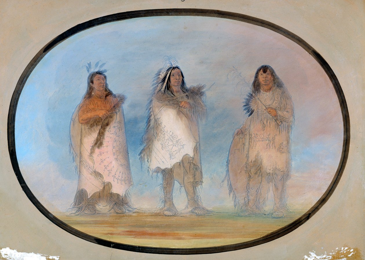 Little Bear, Steep Wind, The Dog, Três Distintos Guerreiros da Tribo Sioux, ca. 1865-1871. de George Catlin