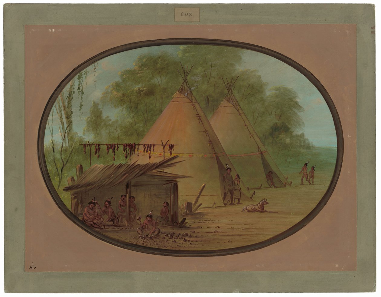 Fazendo pontas de flecha de sílex - Apachees de George Catlin