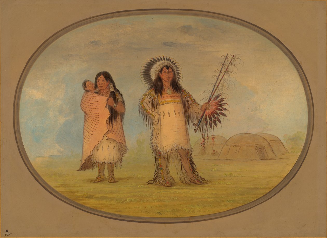 Chefe Civil Mandan, sua esposa e filho, 18611869. de George Catlin