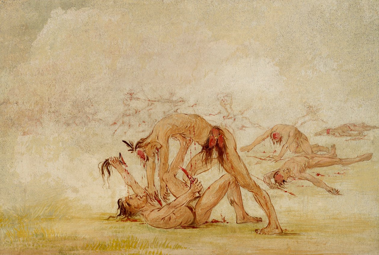 Mandan a escalpelar um inimigo de George Catlin