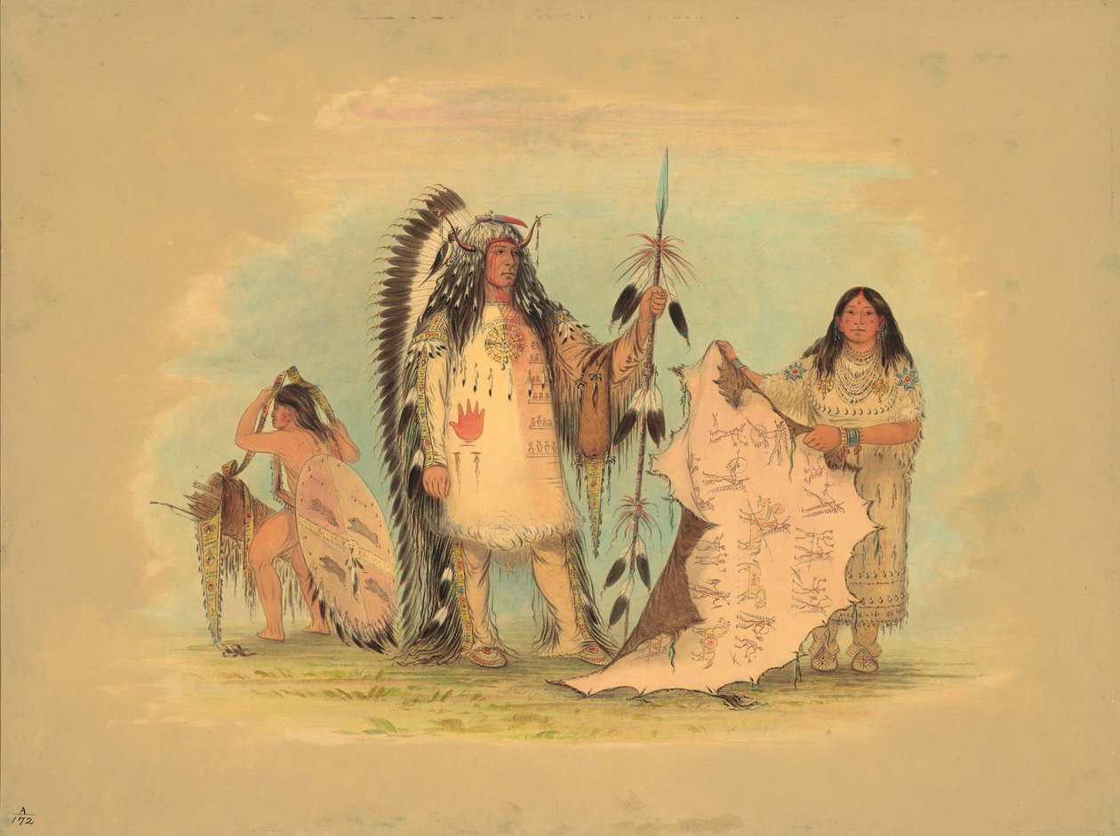 Chefe de Guerra Mandan com sua esposa favorita, 18611869. de George Catlin